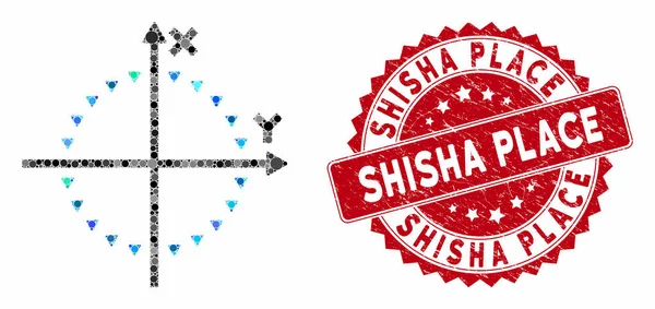 Collage punteado círculo de la parcela con textura Shisha Place Seal — Vector de stock