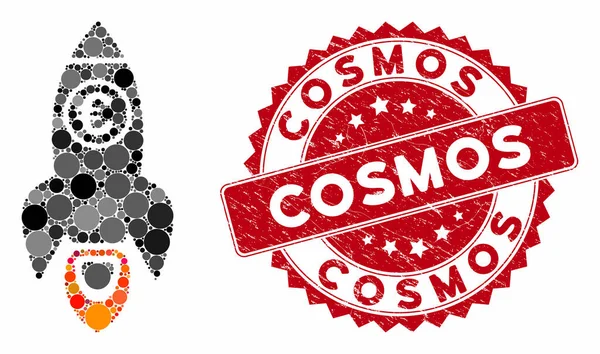 Collage Euro raket sjösättning med nöd Cosmos frimärke — Stock vektor