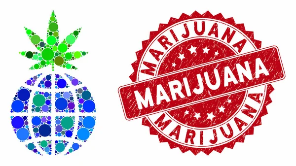 Collage Global Cannabis Sprout con sello de marihuana texturizada — Archivo Imágenes Vectoriales