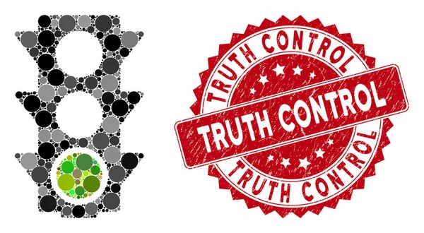 Collage Grön trafikljus med texturerad Truth Control Seal — Stock vektor