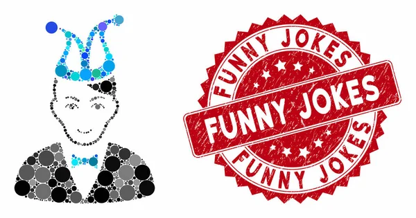 马赛克小丑与Grunge滑稽笑话印章 — 图库矢量图片