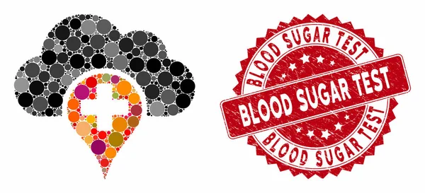 Mozaik orvosi felhő szorongásos vércukorteszt bélyegző — Stock Vector