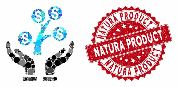 Collage Geld Baumpflege Hände mit texturiertem Natura Produkt Siegel — Stockvektor