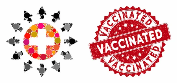 Distribuição de farmácia em mosaico com selo vacinado Grunge — Vetor de Stock