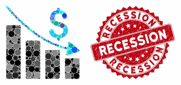 Collage Recesión con sello de recesión de angustia — Archivo Imágenes Vectoriales