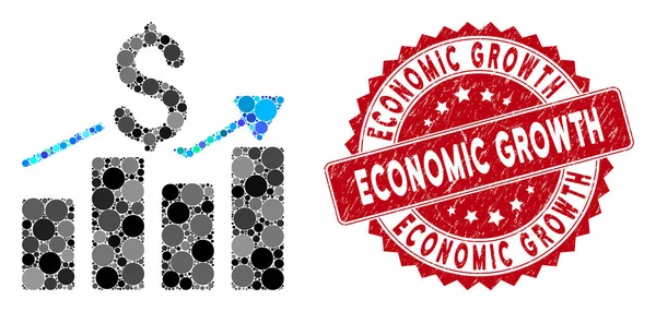 Diagrama barului de vânzări mozaic cu timbru de creștere economică de primejdie — Vector de stoc