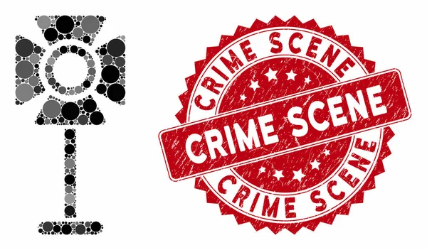 Bastidor de foco de mosaico con sello de escena de crimen Grunge — Vector de stock