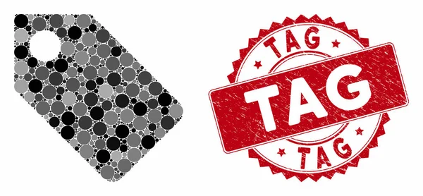 Tag mosaico com Selo de tag de angústia — Vetor de Stock