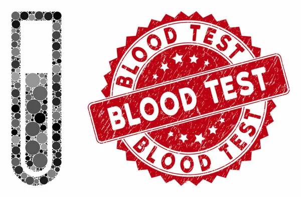 Koláž zkumavky s Grunge krevní test těsnění — Stockový vektor