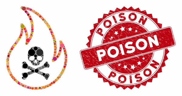 Feu toxique mosaïque avec timbre anti-poison rayé — Image vectorielle