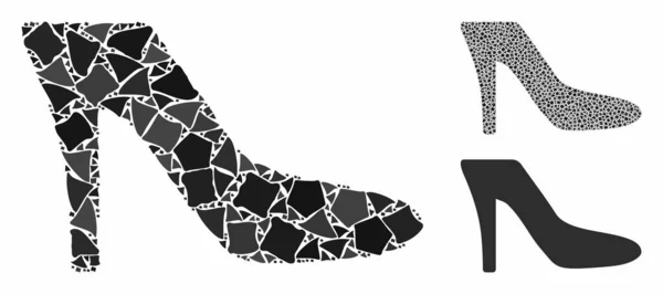 Sapato de senhora Ícone mosaico de itens irregulares — Vetor de Stock