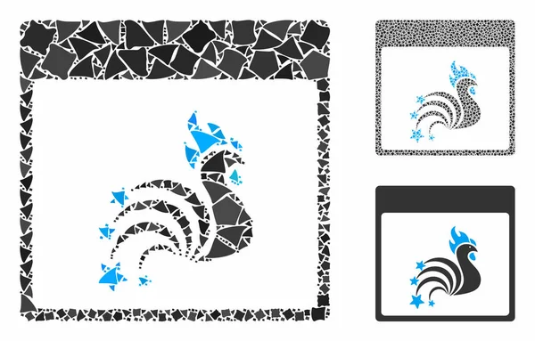 Página do calendário de fogos de artifício de galo Ícone de composição de peças desiguais — Vetor de Stock