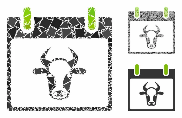 Cow calendar page Mosaic Icon of Rugged Elements — Stock Vector