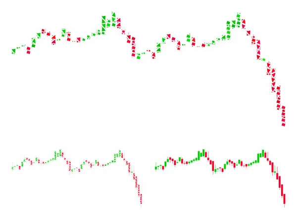 Gráfico do castiçal queda aceleração composição ícone de peças irregulares —  Vetores de Stock