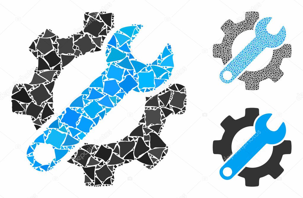 Gear and wrench options Mosaic Icon of Ragged Elements