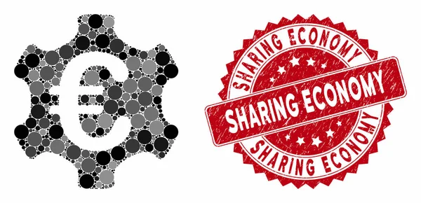 Collage Euro Industrie avec une économie de partage texturée Sceau — Image vectorielle