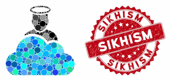 Mosaico Nube de Dios con Grunge Sikhism Seal — Vector de stock
