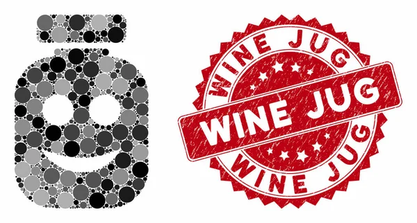 Collage Happy Vial con sello de jarra de vino texturizado — Vector de stock