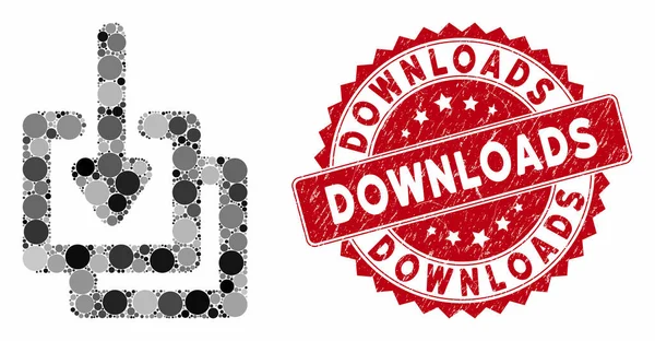 Collage Downloads met gestructureerde downloads Stempel — Stockvector