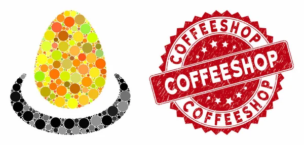 Mosaïque Gold Egg dépôt avec Grunge Coffeeshop Seal — Image vectorielle