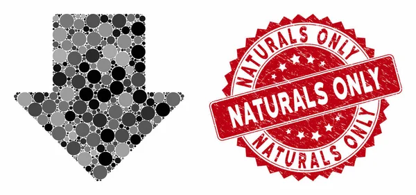 Collage Pfeil nach unten mit texturierten Naturalien nur Stempel — Stockvektor