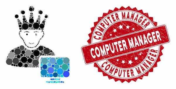 带Grunge计算机管理器邮票的大学计算机调解人 — 图库矢量图片