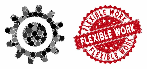 Collage Cog con Sello de Trabajo Flexible Texturizado — Vector de stock