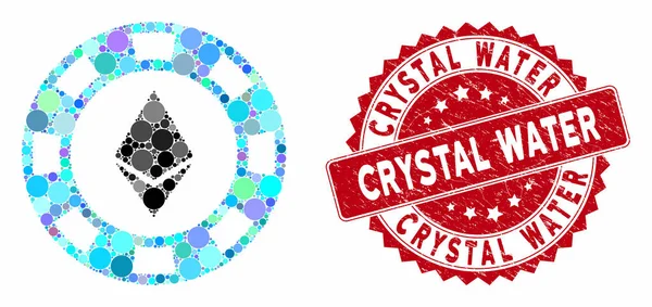 Mosaic Ethereum Casino Chip with Grunge Crystal Water Seal — стоковий вектор