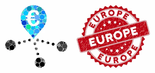 Kollázs Euro Bank fiókok texturált európai bélyegzővel — Stock Vector
