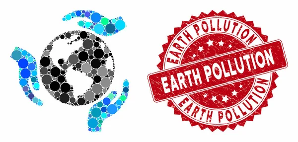 Dokulu Dünya Kirliliği Damgalı Mozaik Dünya Koruması — Stok Vektör