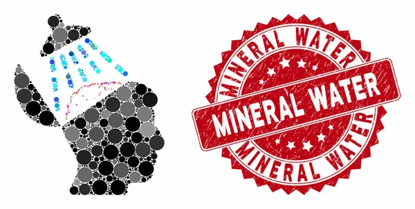 Kolaż Pranie mózgu z teksturowanej wody mineralnej Pieczęć — Wektor stockowy