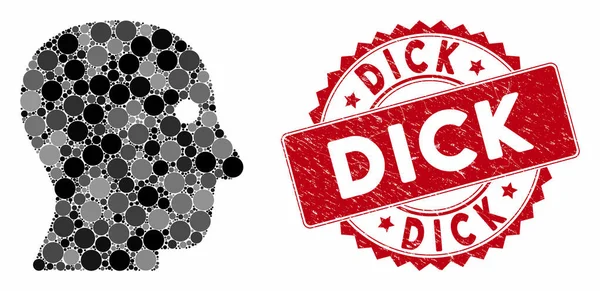 Mosaic Customer Profile with Grunge Dick Stamp — Διανυσματικό Αρχείο