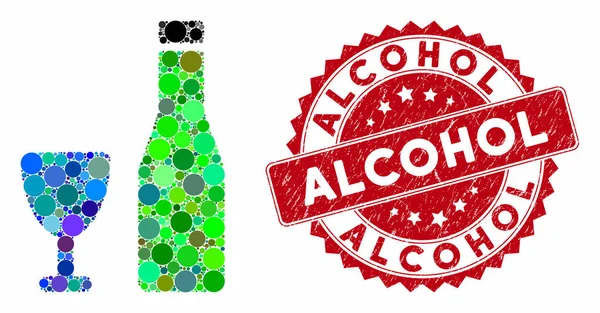 Collage Alkohol mit texturiertem Alkoholstempel — Stockvektor