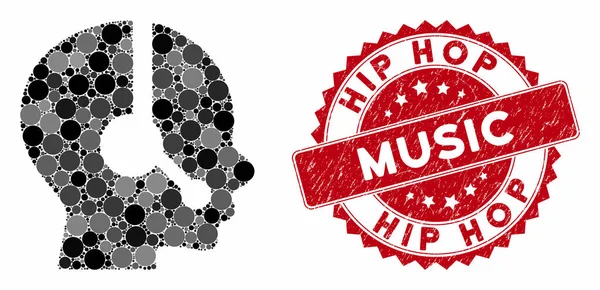 Operador de mosaico com Grunge Hip Hop Music Seal —  Vetores de Stock