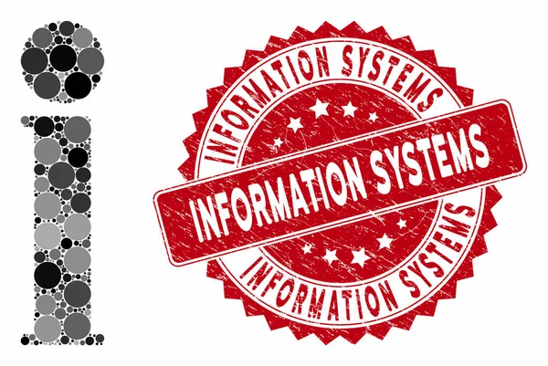 Collage Información con Grunge Sistemas de Información Sello — Archivo Imágenes Vectoriales