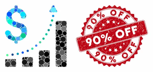 Mosaic Sales Growth with Textured 90 Percent Off Seal — Stock Vector