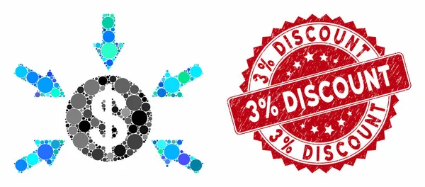 Βέλη Εισοδήματος Δολαρίου Κολάζ με Υφή 3% έκπτωση σφραγίδα — Διανυσματικό Αρχείο