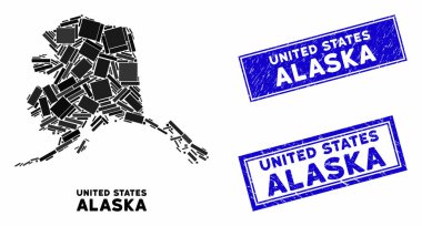 Mozaik Alaska Haritası ve Tehlike Dikdörtgeni Filigranı