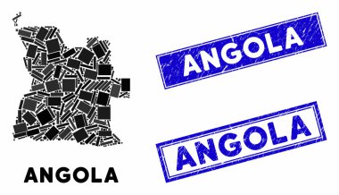 Mozaik Angola Haritası ve Çizilmiş Dikdörtgen Filigranı