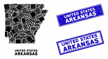 Mozaik Arkansas Devlet Haritası ve Tehlike Dikdörtgeni Damgaları