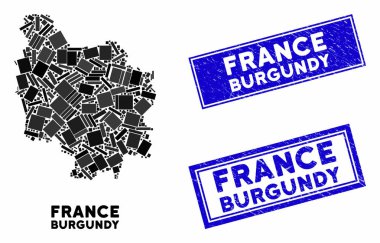 Mozaik Burgundy Vilayet Haritası ve Grunge Dikdörtgen Filigranı