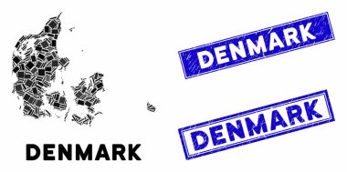 Mozaik Danimarka Haritası ve Çizilmiş Dikdörtgen Mühürleri