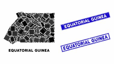 Mozaik Ekvator Gine Haritası ve Çizilmiş Dikdörtgen Mühürleri