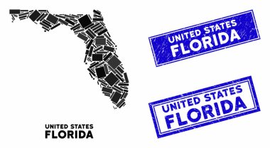 Mozaik Florida Haritası ve Tehlike Dikdörtgeni Filigranı