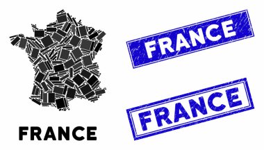 Mozaik Fransa Haritası ve Çizilmiş Dikdörtgen Mühür Mührü