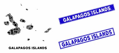 Mozaik Galapagos Adaları Haritası ve Çizilmiş Dikdörtgen Damgaları