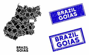 Mozaik Goias Devlet Haritası ve Grunge Dikdörtgen Filigranı