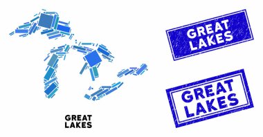 Mozaik Büyük Göller Haritası ve Çizilmiş Dikdörtgen Mühürleri