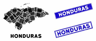 Mozaik Honduras Haritası ve Tehlike Dikdörtgeni Mühür Mühürleri