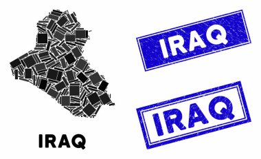 Mozaik Irak Haritası ve Tehlike Dikdörtgeni Filigranı